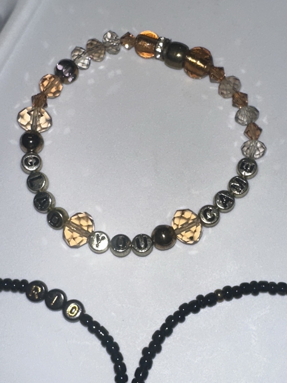 Amber and Silver Personalized Beaded Stretch Bracelet
